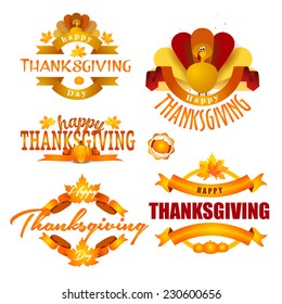 vector abstract elements on autumn holiday Thanksgiving, turkey, turkey yellow leaves set label that badge