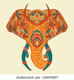 Vector abstract elephant in Indian style mehndi.Vector henna