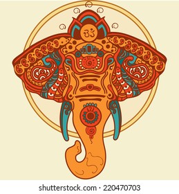 Vector abstract elephant in Indian style mehndi.Vector henna