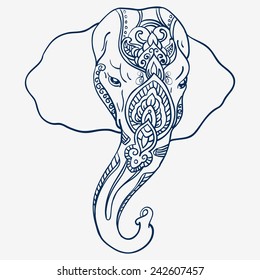 Vector Abstract Elephant In Indian Style Mehndi.Vector Henna