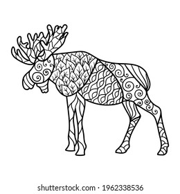 Vector abstract elk with ethnic pattern, coloring page for kids and adults, zenart