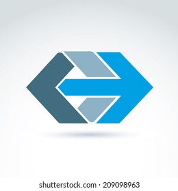 Vector abstract emblem with blue arrow Ã?Â¢?? right, direction sign, pointer. Forward symbol.