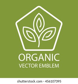 Vector abstract emblem, flower symbol, concept for organic shop or yoga studio, logo design template, linear logo design template, organic food and farming, green, vegan food concept