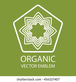 Vector abstract emblem, flower symbol, concept for organic shop or yoga studio, logo design template, linear logo design template, organic food and farming, green, vegan food concept