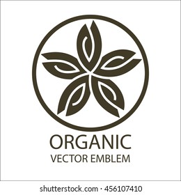 Vector abstract emblem, flower symbol, concept for organic shop or yoga studio, logo design template, linear logo design template, organic food and farming, green, vegan food concept