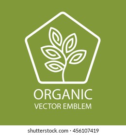 Vector abstract emblem, flower symbol, concept for organic shop or yoga studio, logo design template, linear logo design template, organic food and farming, green, vegan food concept