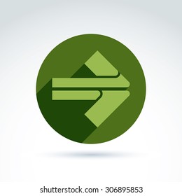 Vector abstract emblem with green arrow. Double direction sign placed in circle.