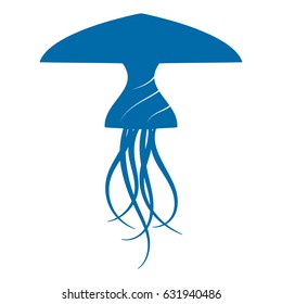 Vector abstract emblem, logo and icon of blue jellyfish isolated on white background