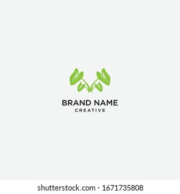 Vector abstract emblem - outline monogram - tree leaf symbol - concept for organic shop - logo design template