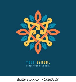 Vector abstract emblem - outline monogram - flower symbol - concept for organic shop or yoga studio - logo design template