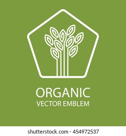 Vector abstract emblem, outline monogram, flower symbol, concept for organic shop or yoga studio, logo design template, linear logo design template, organic food and farming, green, vegan food concept