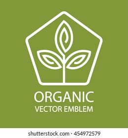 Vector abstract emblem, outline monogram, flower symbol, concept for organic shop or yoga studio, logo design template, linear logo design template, organic food and farming, green, vegan food concept