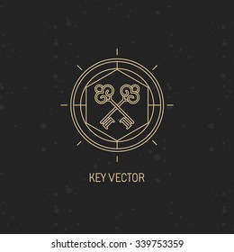 Vector abstract emblem in trendy linear style with key icon - secret and mystic concept