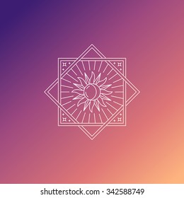 Vector abstract emblem in trendy linear style with sun and moon icon on geometric background
