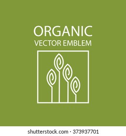 Vector abstract emblem,outline monogram, flower symbol, concept for organic shop or yoga studio, logo design template, linear logo design template, organic food and farming, green, vegan food concept