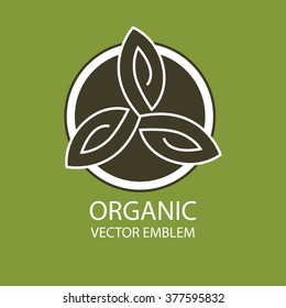 Vector abstract emblem,outline monogram, flower symbol, concept for organic shop or yoga studio, logo design template, linear logo design template, organic food and farming, green, vegan food concept