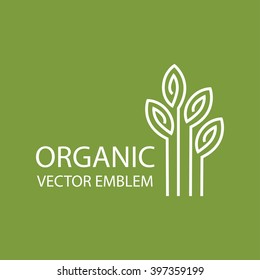 Vector abstract emblem,outline monogram, flower symbol, concept for organic shop or yoga studio, logo design template, linear logo design template, organic food and farming, green, vegan food concept