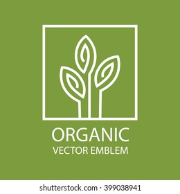 Vector abstract emblem,outline monogram, flower symbol, concept for organic shop or yoga studio, logo design template, linear logo design template, organic food and farming, green, vegan food concept