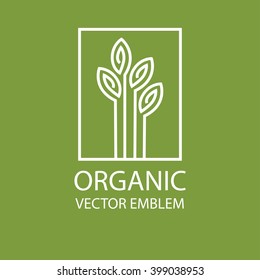 Vector abstract emblem,outline monogram, flower symbol, concept for organic shop or yoga studio, logo design template, linear logo design template, organic food and farming, green, vegan food concept