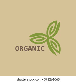 Vector abstract emblem,outline monogram, symbol, concept for organic shop or yoga studio, logo design template, linear logo design template, organic food and farming, green, vegan food concept,logo