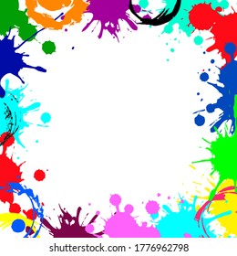 Vector abstract empty frame from color ink blobs. Colorful ink abstract frame background. Grunge splatters