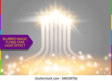 Vector abstract energy light effect. Rocket launch with sparkling starting place. Soaring firework with sparks and blur trail