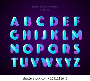 Vector abstract English alphabet. Material design, origami paper, funny, modern, glossy style. Letters collection