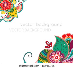 Vector abstract ethnic background with henna patterns. Stock mehndi illustration for design 