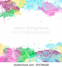 Vector abstract ethnic background with henna patterns. Stock watercolor illustration for design