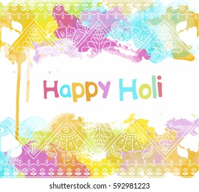 Vector abstract ethnic background with henna patterns. Stock watercolor illustration for design