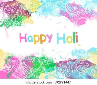 Vector abstract ethnic background with henna patterns. Stock watercolor illustration for Happy Holi festival