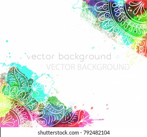 Vector abstract ethnic background with henna patterns. Stock watercolor illustration for design