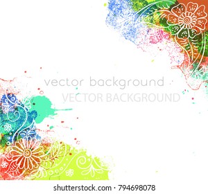 Vector abstract ethnic background with henna patterns. Stock watercolor illustration for design