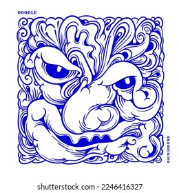 Vector abstract ethnic and culture doodle illustration in blue color for background