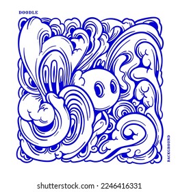 Vector abstract ethnic and culture doodle illustration in blue color for background