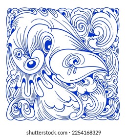 Vector abstract ethnic and culture doodle illustration in blue color for background