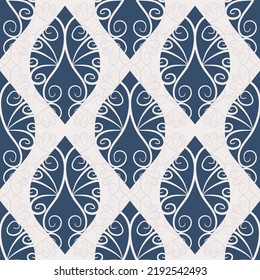 Vector abstract ethnic floral blue color drawing shape seamless pattern with texture background. Use for fabric, textile, interior decoration elements, upholstery, wrapping.