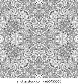 Vector abstract ethnic hand drawn line art seamless pattern