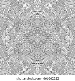 Vector abstract ethnic hand drawn line art seamless pattern