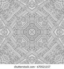 Vector abstract ethnic hand drawn line art seamless pattern