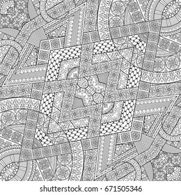 Vector abstract ethnic hand drawn line art background