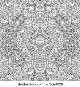 Vector abstract ethnic hand drawn line art seamless pattern