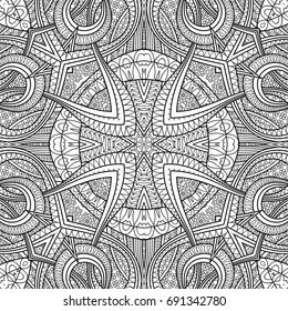 Vector abstract ethnic hand drawn line art seamless pattern