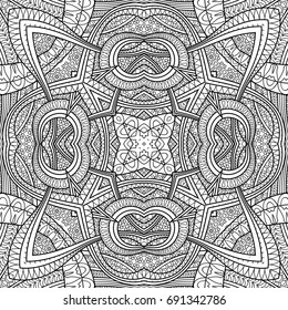 Vector abstract ethnic hand drawn line art seamless pattern