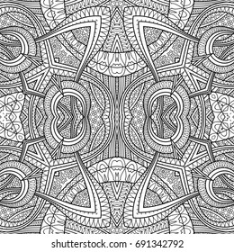 Vector abstract ethnic hand drawn line art seamless pattern