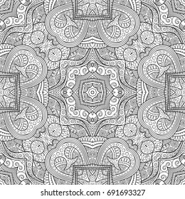 Vector abstract ethnic hand drawn line art seamless pattern