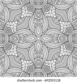 Vector abstract ethnic hand drawn line art seamless pattern