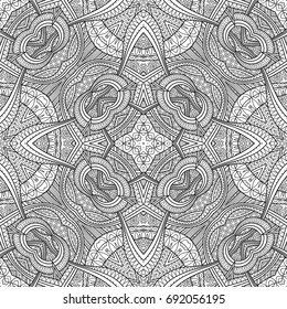 Vector abstract ethnic hand drawn line art seamless pattern