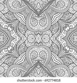 Vector abstract ethnic hand drawn line art seamless pattern