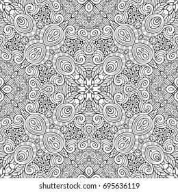 Vector abstract ethnic hand drawn line art seamless pattern